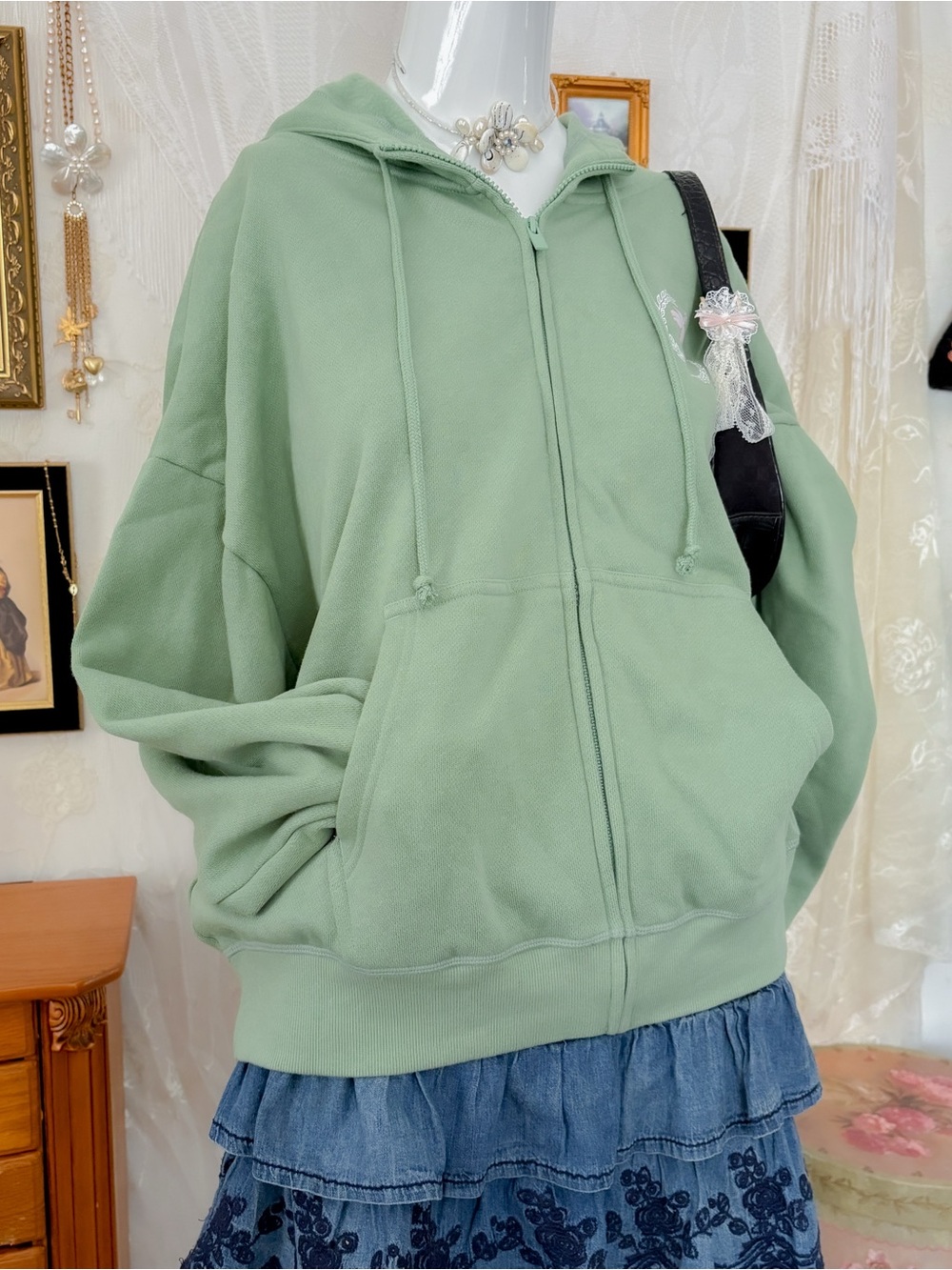 Preppy coastal casual girly California palm tree graphics zip up hoodie - Picture 4 of 8